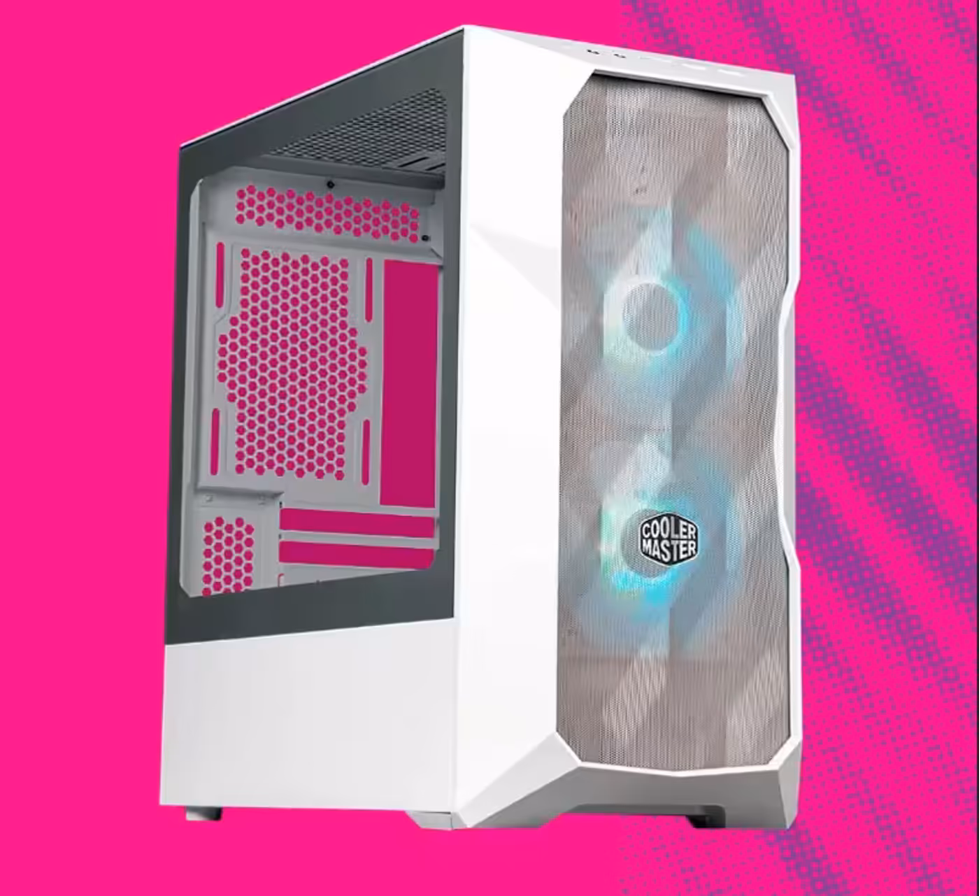Side profile of Cooler Master TD300 Mesh showcasing design and front panel lighting