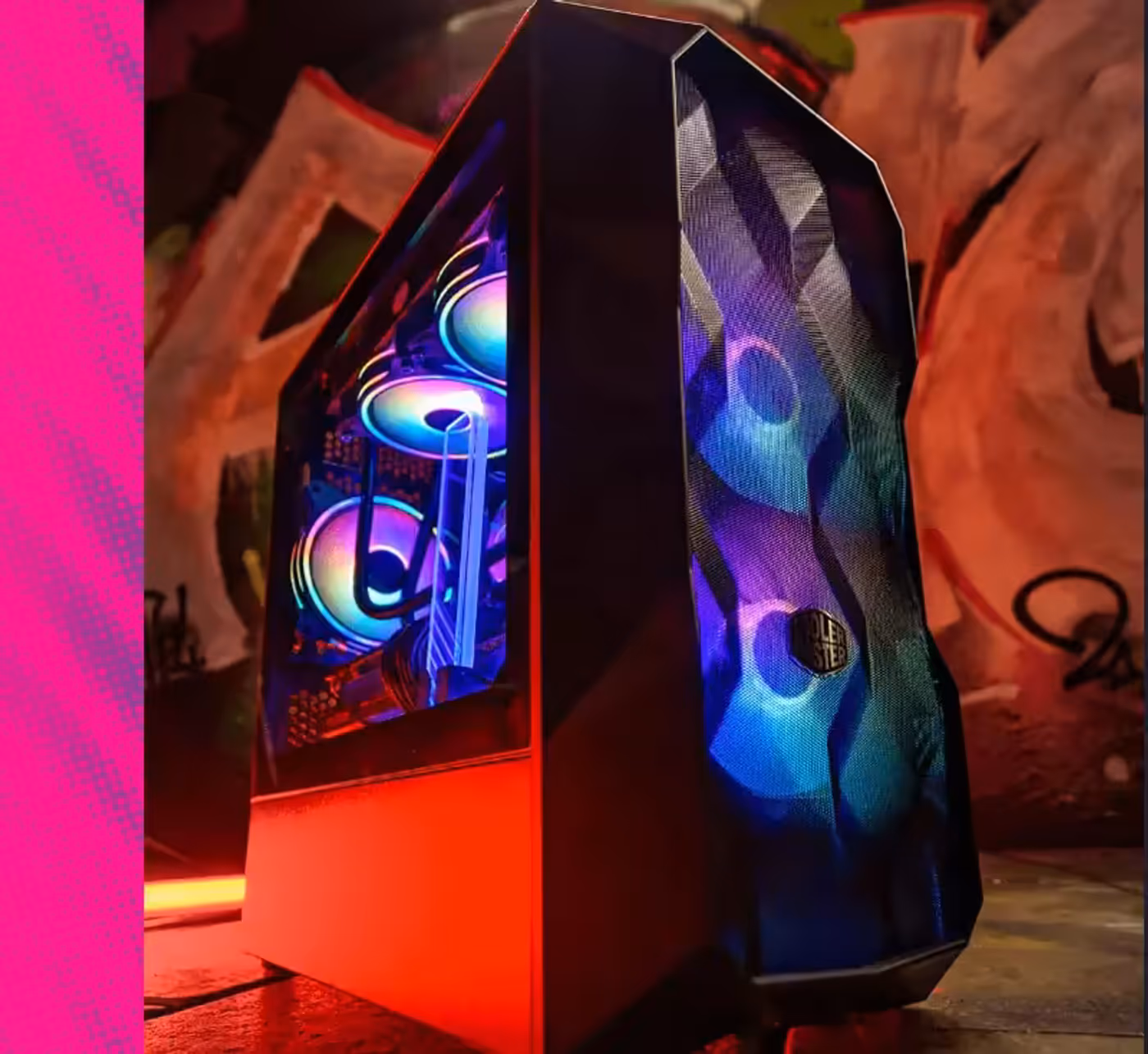 Cooler Master TD300 Mesh interior showing pre-installed SickleFlow ARGB fans