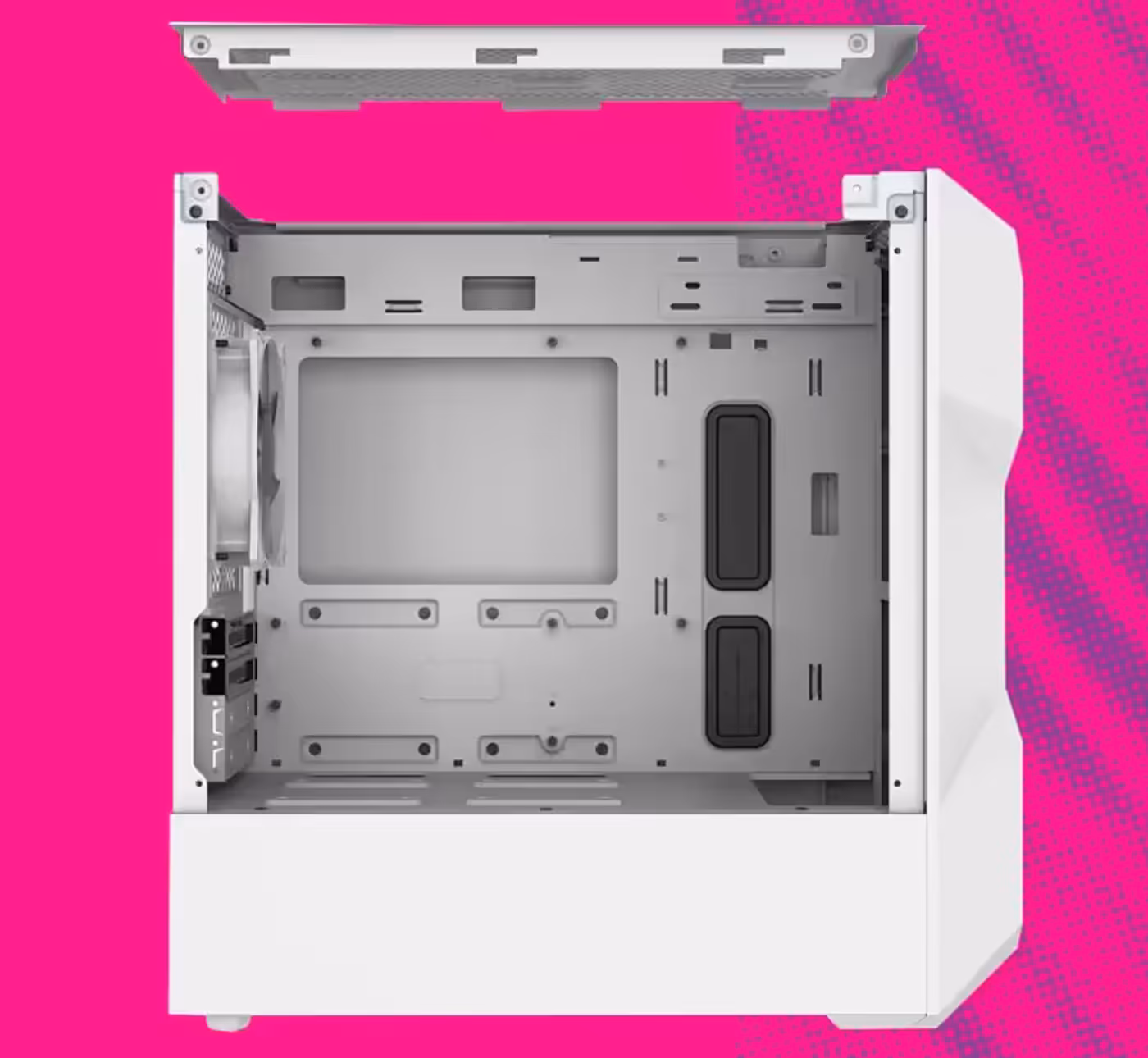 View of the Cooler Master TD300 Mesh with the removable top panel taken off