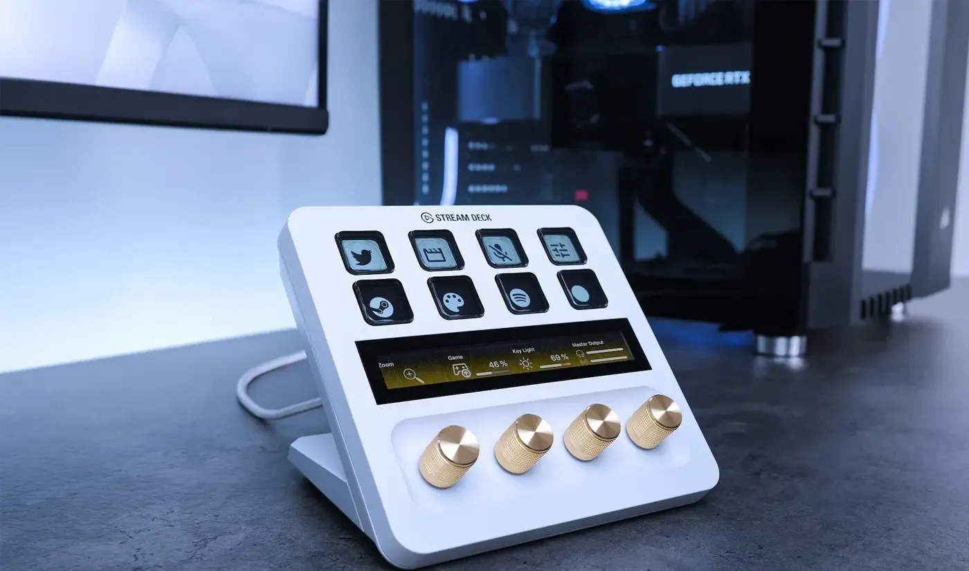 Gold Corsair Elgato Stream Deck Dials Set with its controls in use