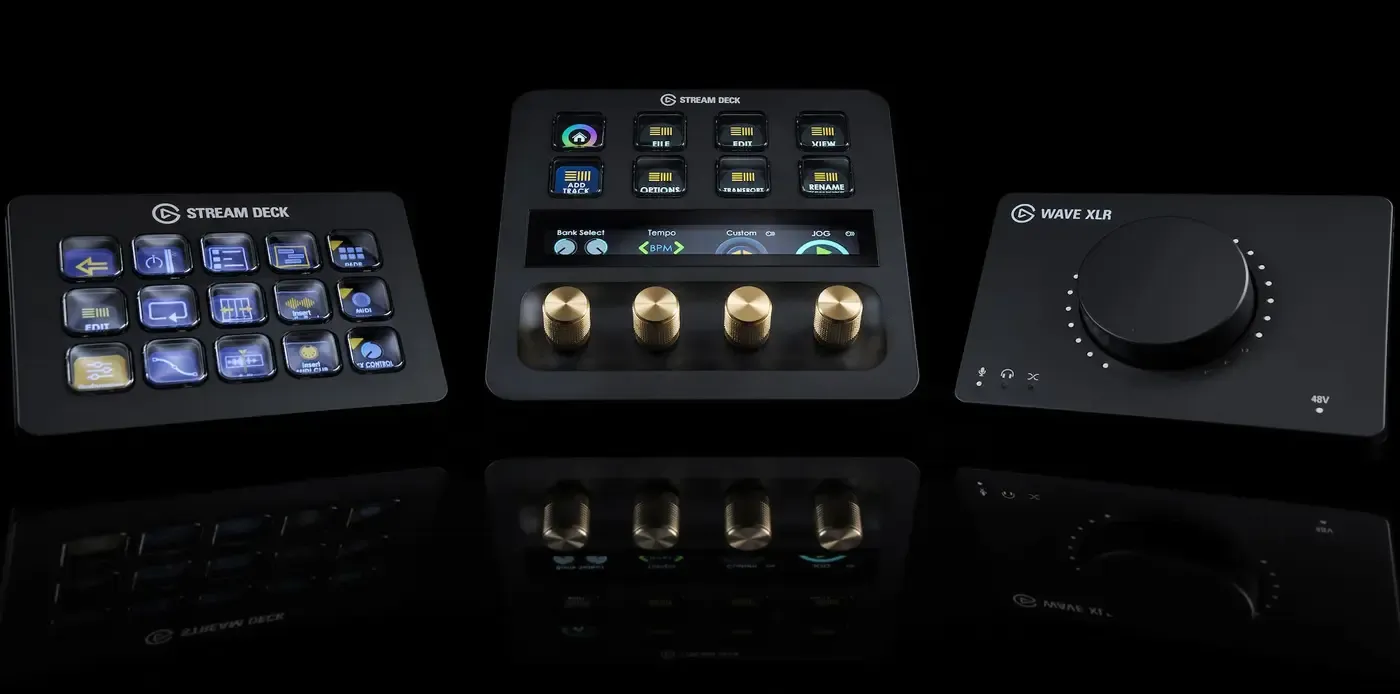 Side view of the gold Stream Deck Dials Set showing the dial travel