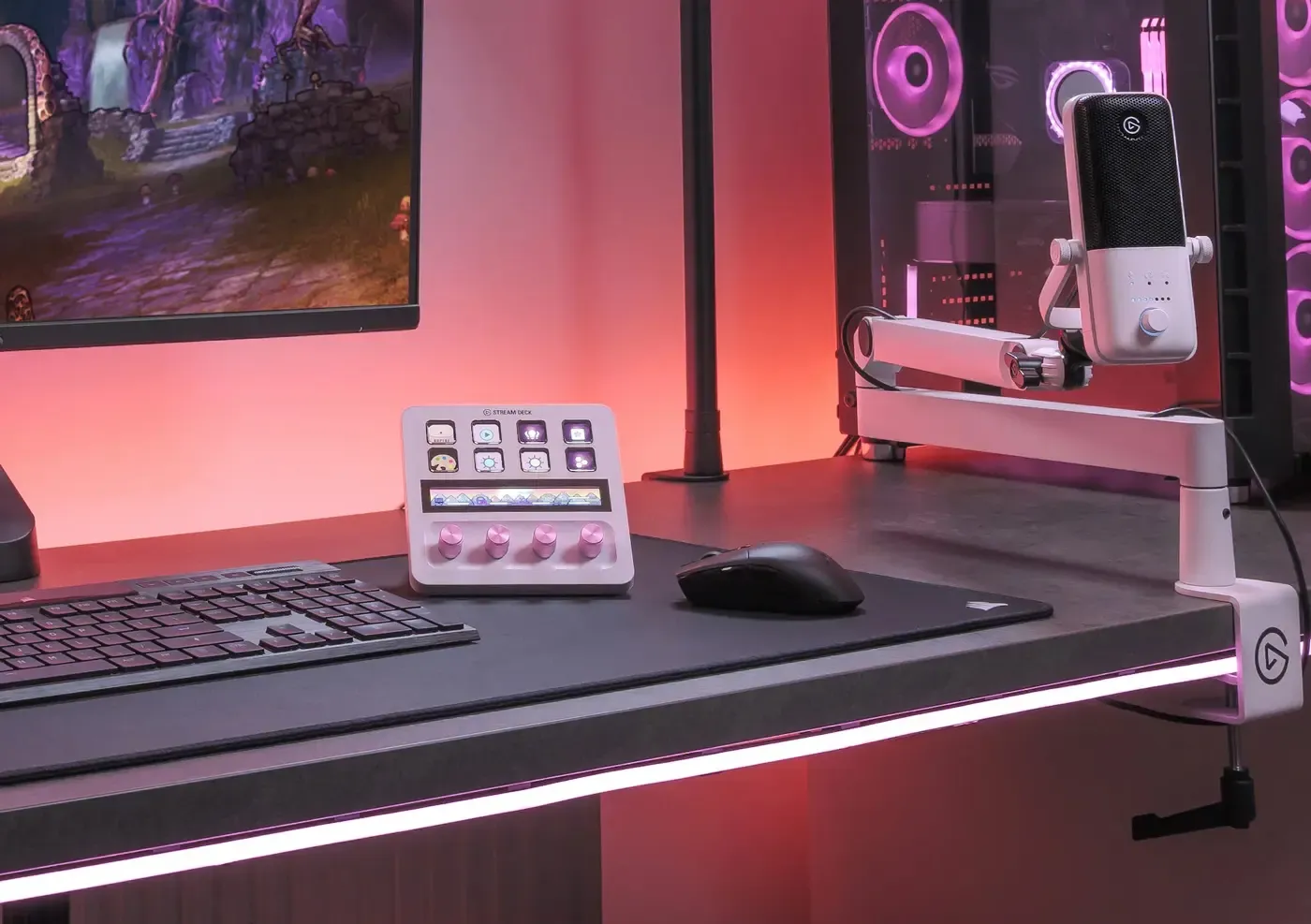 Alternate view of the pink Corsair Elgato Stream Deck Dials Set on a streaming desk