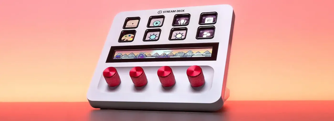 Angled view of the red Corsair Elgato Stream Deck Dials Set showing its finish