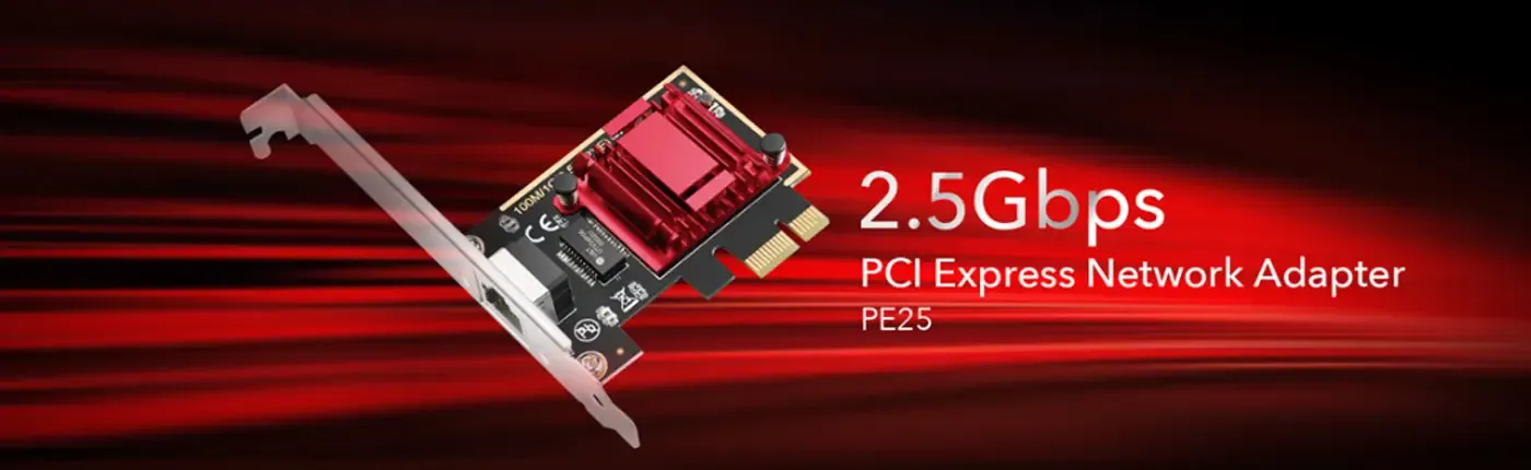 Cudy PCI-E Ethernet network adapter card shown with its RJ45 port facing forward