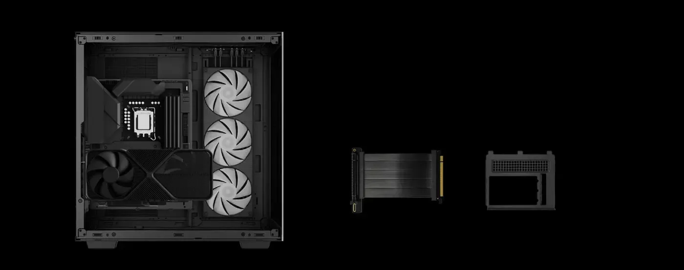 Graphics card mounted vertically in the CH780 facing the panoramic glass