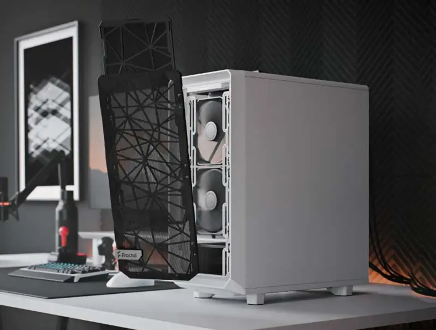 Fractal Design Meshify 2 Compact black mid tower with its hinged front mesh panel