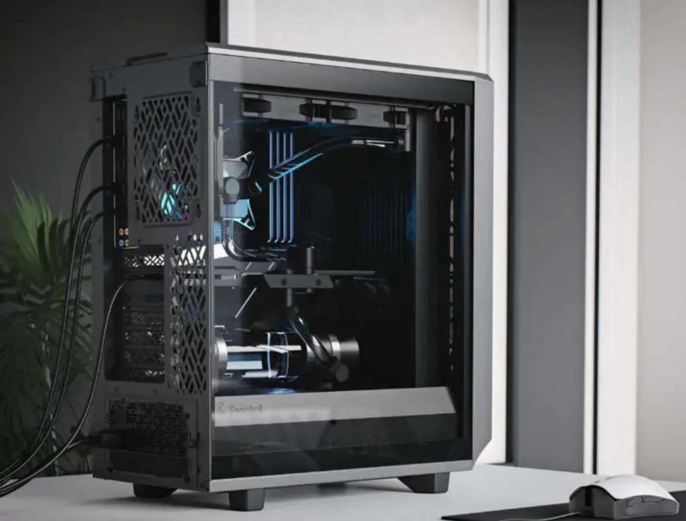 Cooling layout of the Meshify 2 Compact showing front and top fan and radiator positions