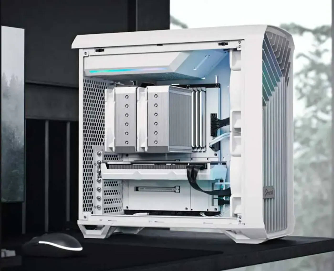 Fractal Design Torrent Compact with its top-mounted power supply position and open interior