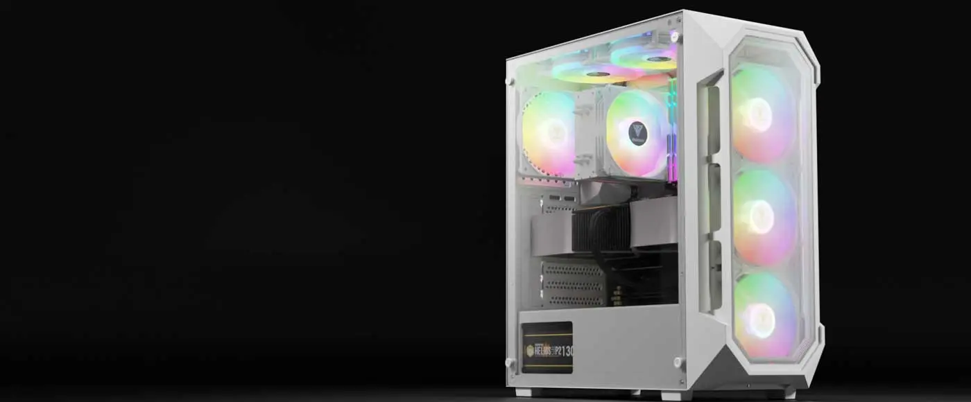 Gamdias AURA GC1 Elite White Gaming Case - Desktop View