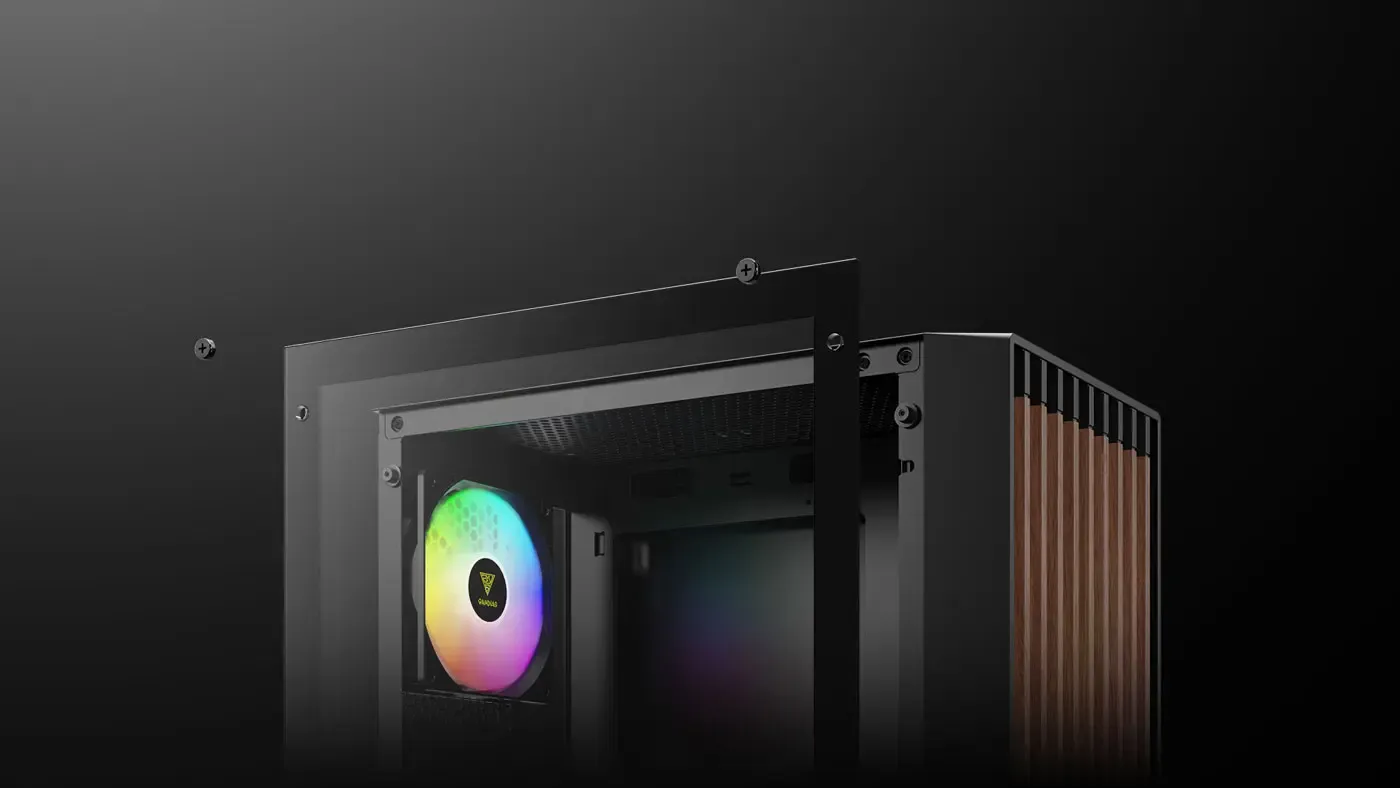 Panoramic tempered glass side panel on the Gamdias Aura GC4