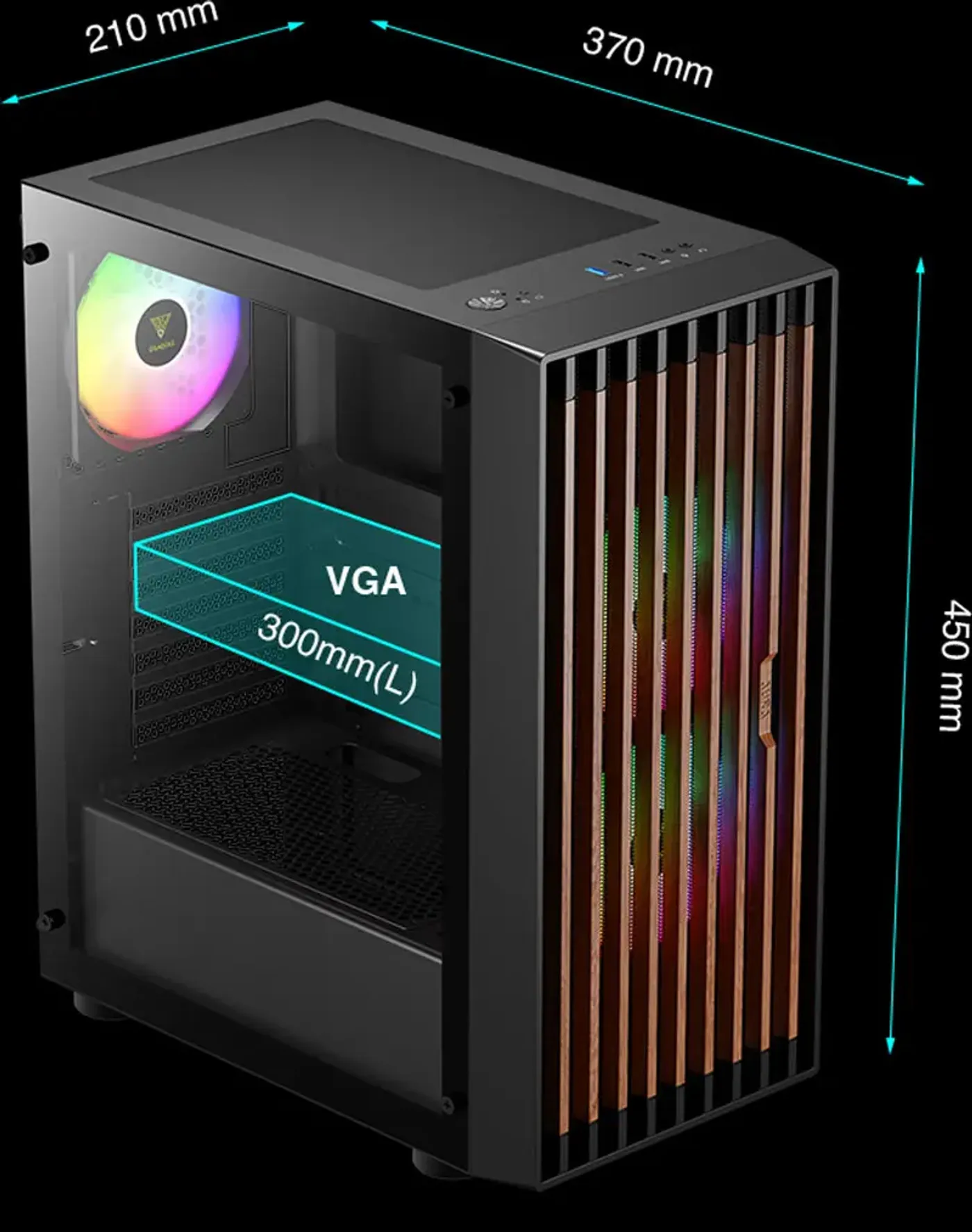 Interior of the Aura GC4 mid-tower showing the PSU shroud and cable routing space