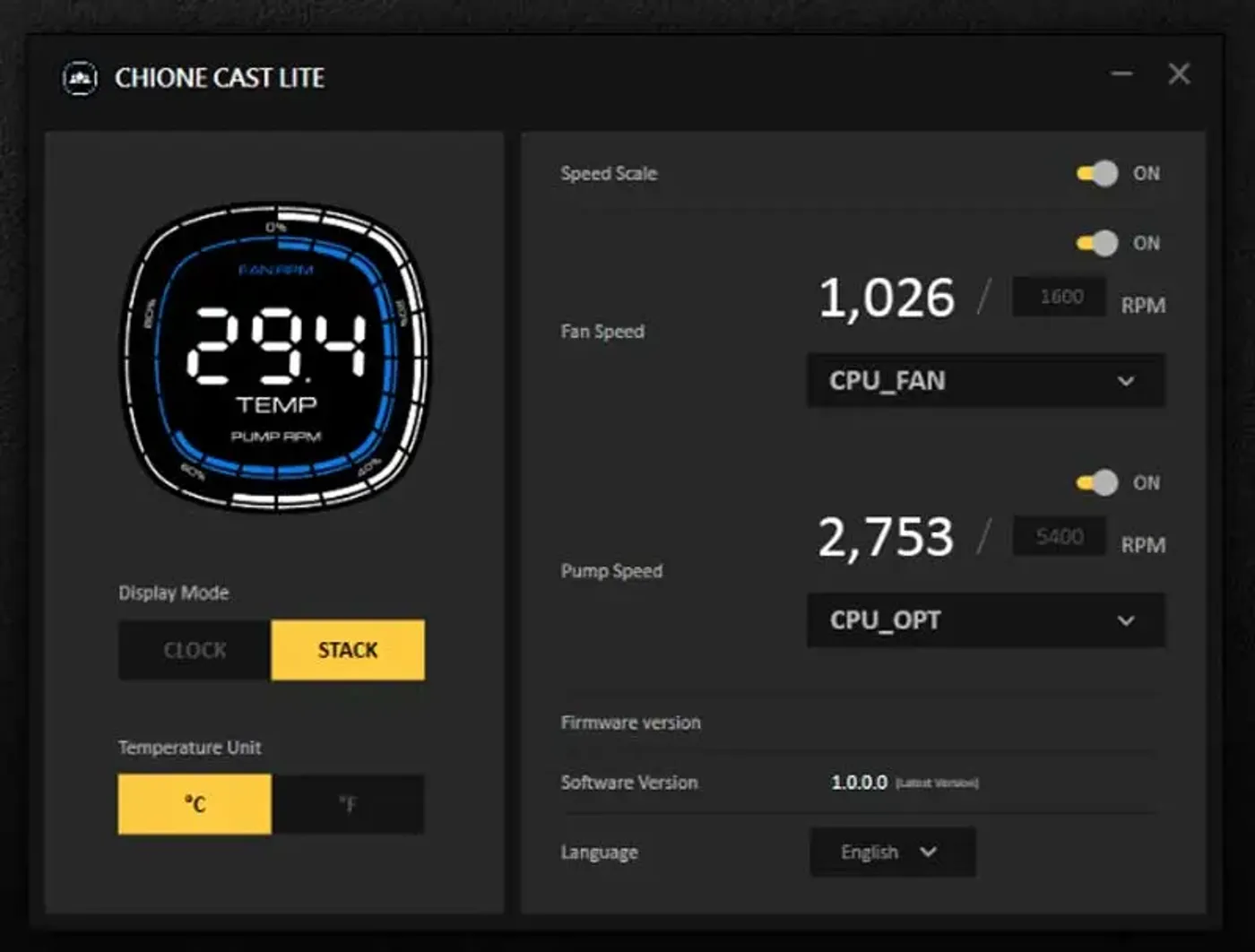 Software interface for system monitoring and custom settings