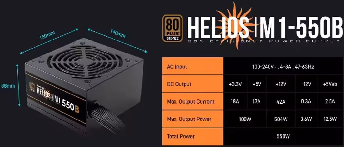 Gamdias HELIOS M1-550B Power Supply Technical Overview for Desktop Devices