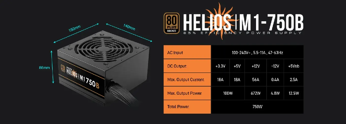 Flat black cables supplied with the Gamdias HELIOS M1-750B power supply