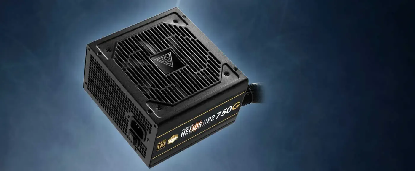 Gamdias HELIOS P2-750G 750W power supply shown from the side