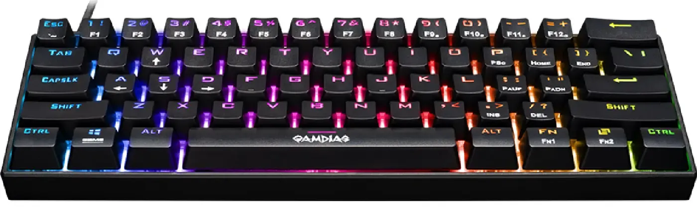 RGB lighting effects running across the GAMDIAS Hermes E3 keyboard