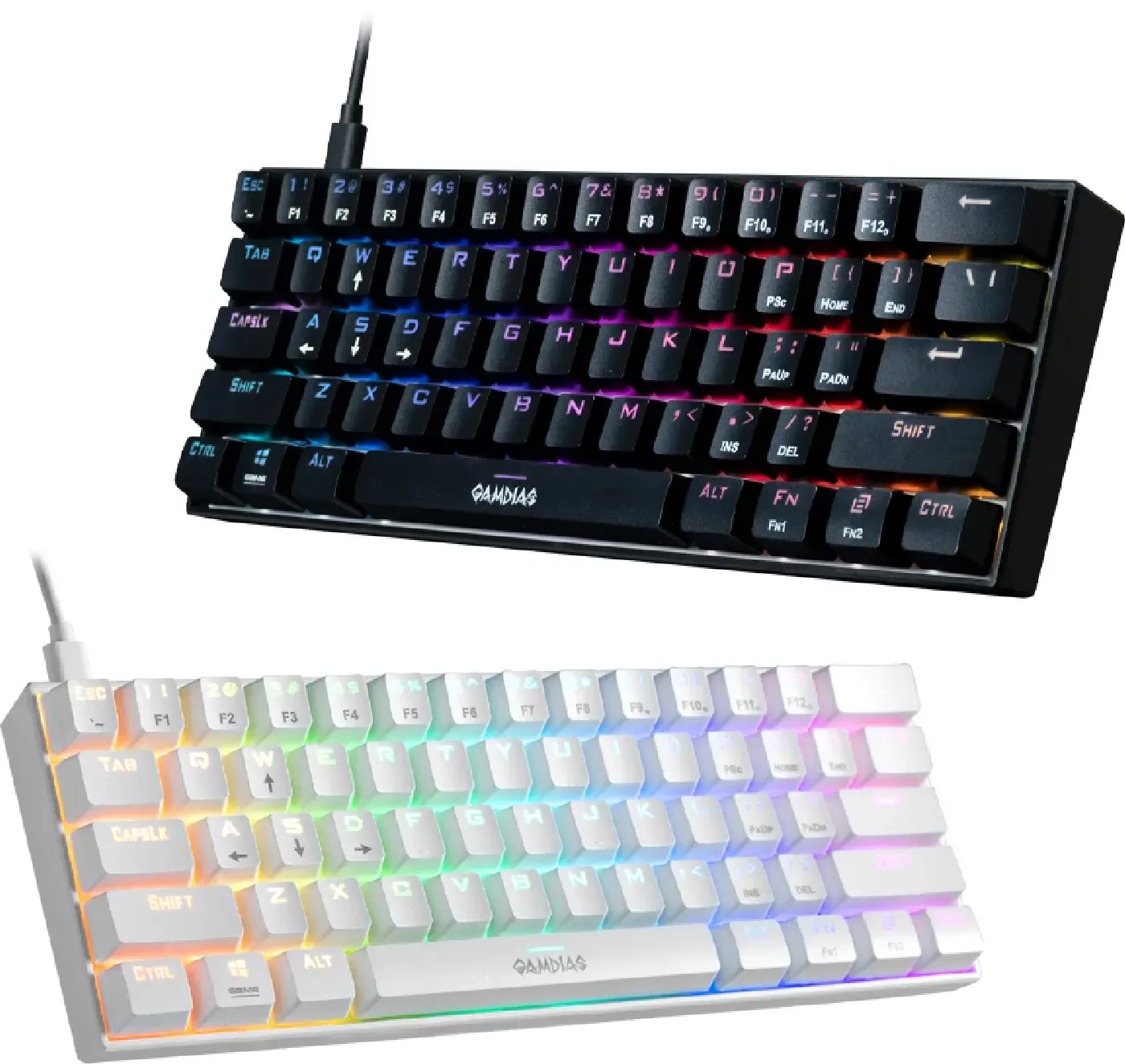 GAMDIAS Hermes E3 61-key mechanical keyboard shown from above