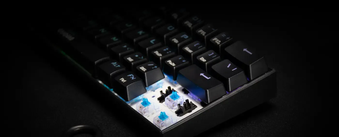 GAMDIAS Certified mechanical gaming switch under a keycap on the Hermes E3
