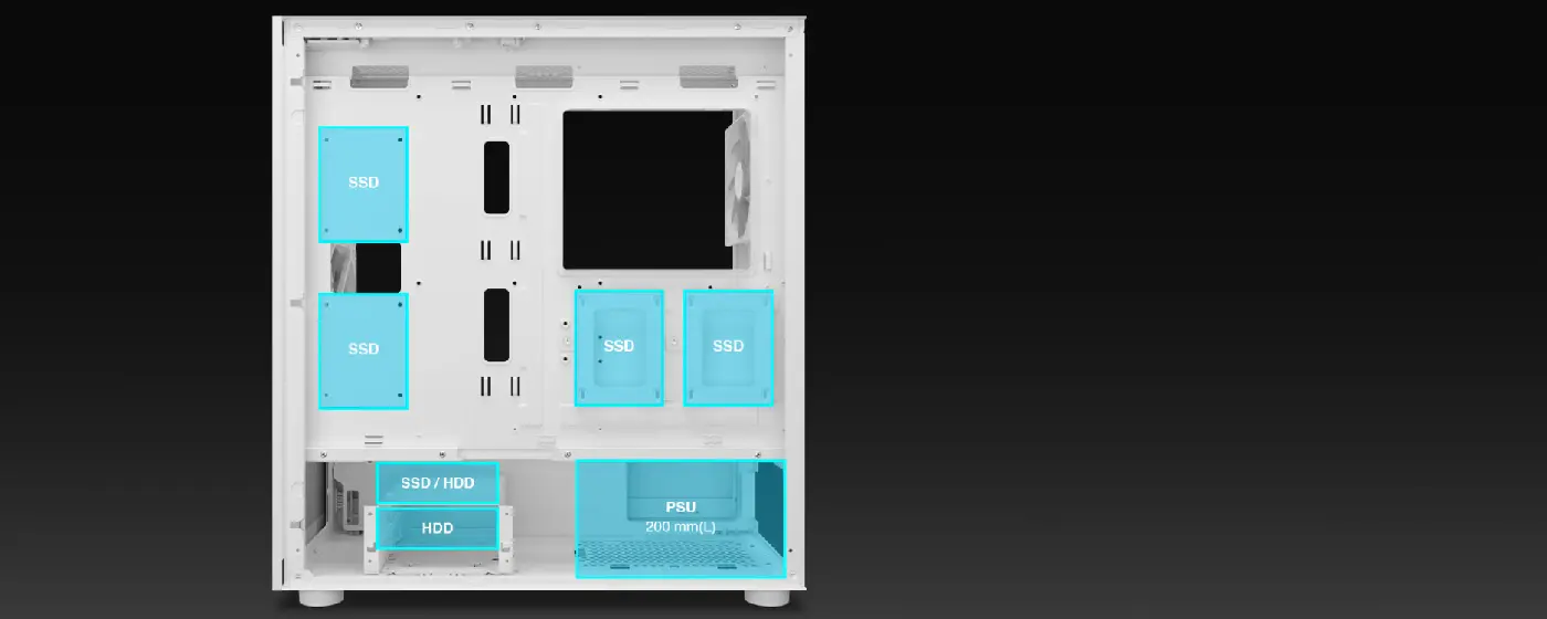 Gamdias TALOS E3 MESH Elite White Gaming Case - Storage Configuration