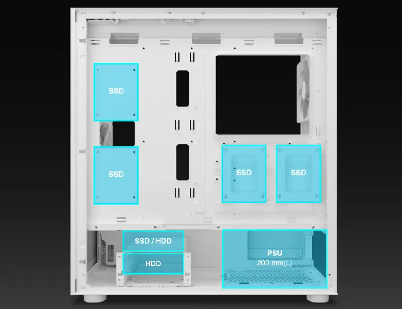 Gamdias TALOS E3 MESH Elite White Gaming Case - Storage Configuration