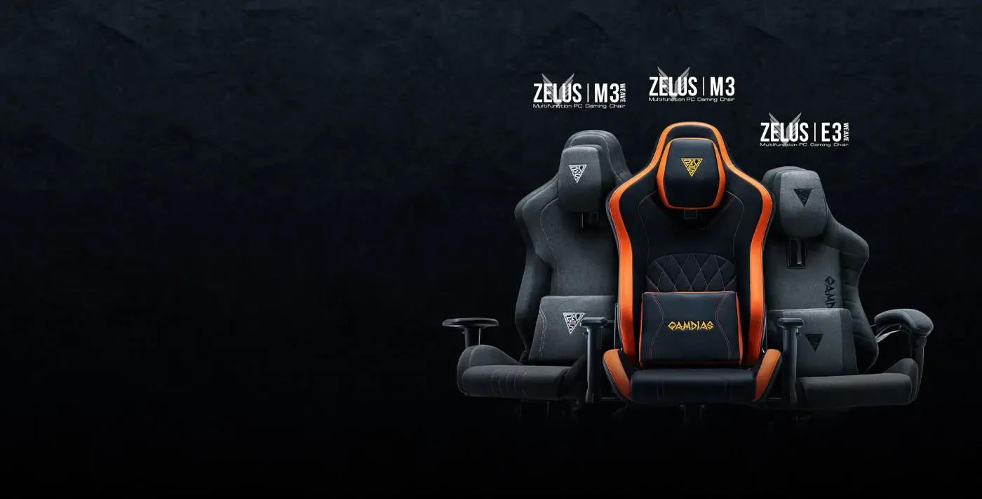 Gamdias Zelus E3 Weave Gaming Chair featuring black and grey ergonomic design