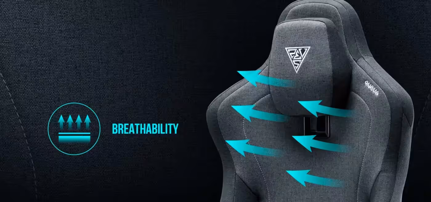 Close view of the densely woven premium fabric upholstery on the Zelus M3 Weave