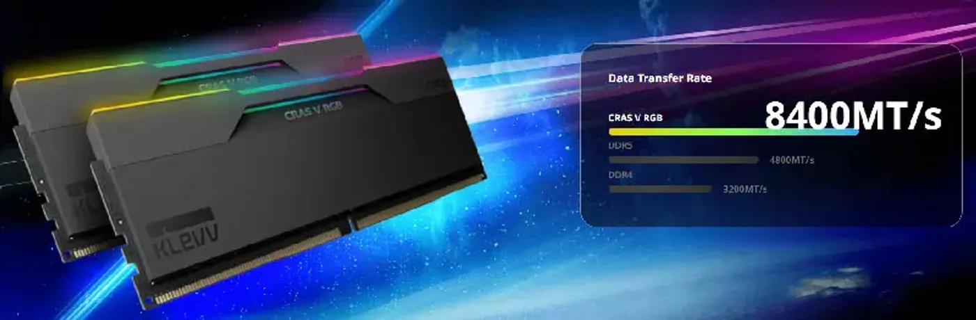 KLEVV CRAS V RGB memory module highlighting extreme 8400MT/s speed capabilities