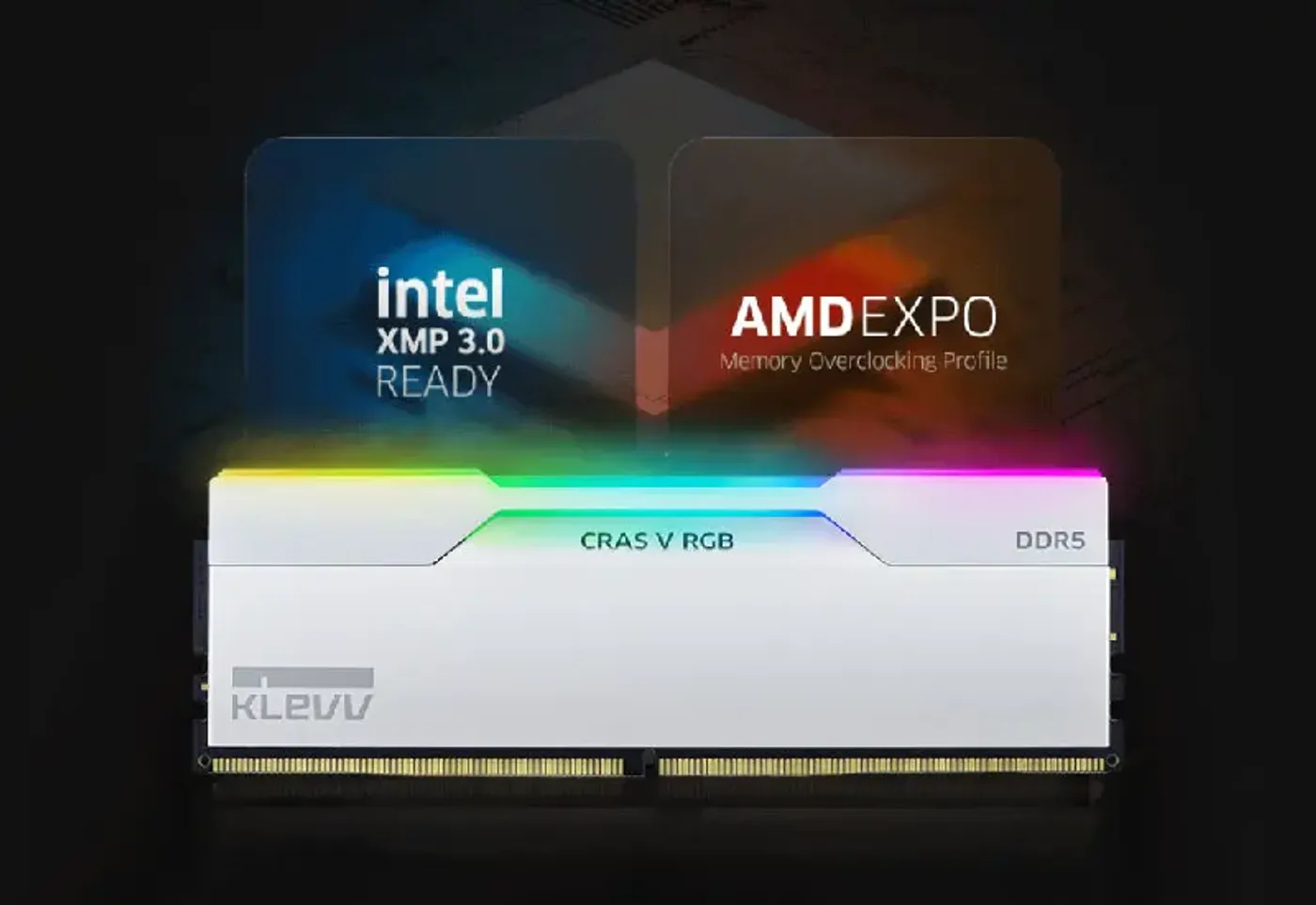 KLEVV CRAS V RGB memory highlighting support for Intel XMP 3.0 and AMD EXPO