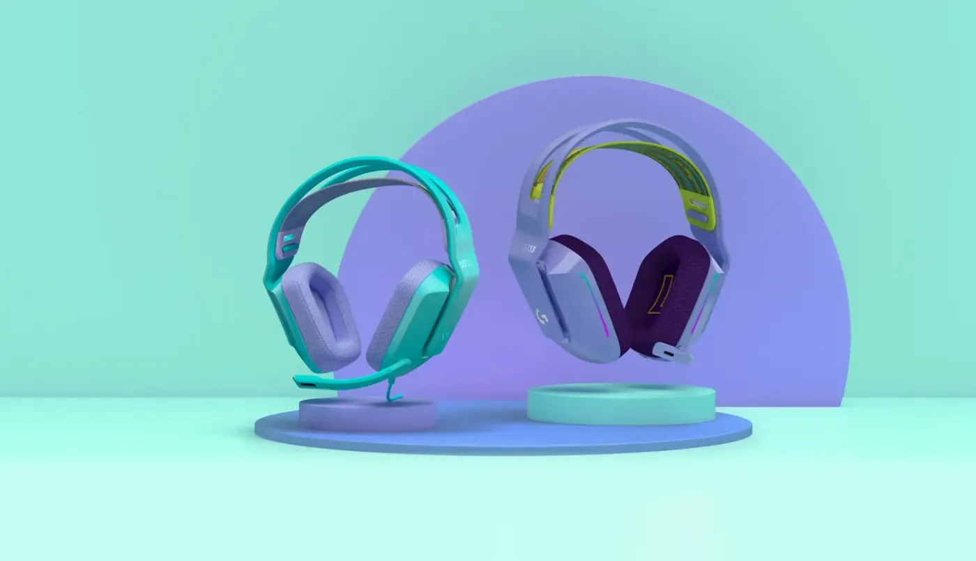 Ear cup volume roller and flip-up microphone on the Logitech G335 headset