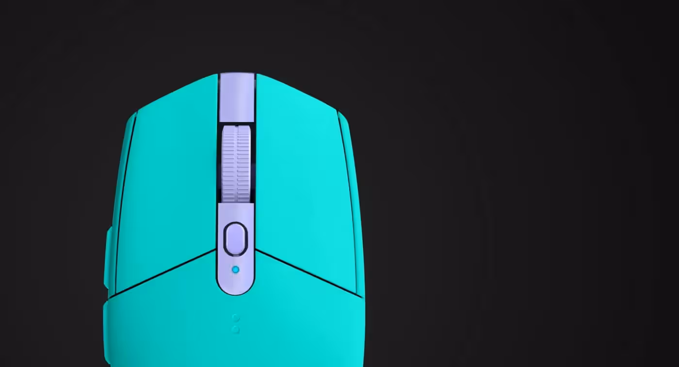 Close-up of the separated primary buttons and mechanical button tensioning system on the Logitech G305