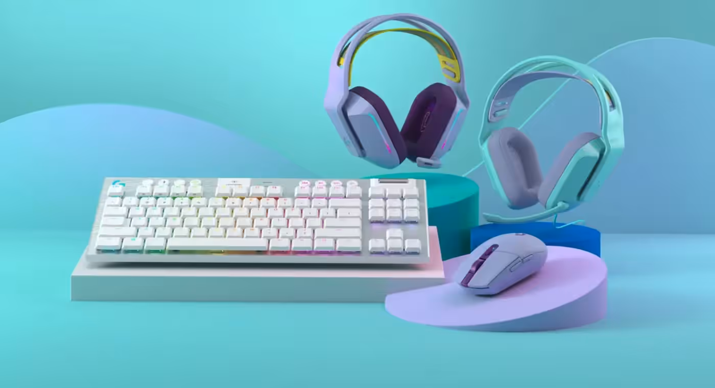 Range of Logitech G305 wireless gaming mouse colour options shown together
