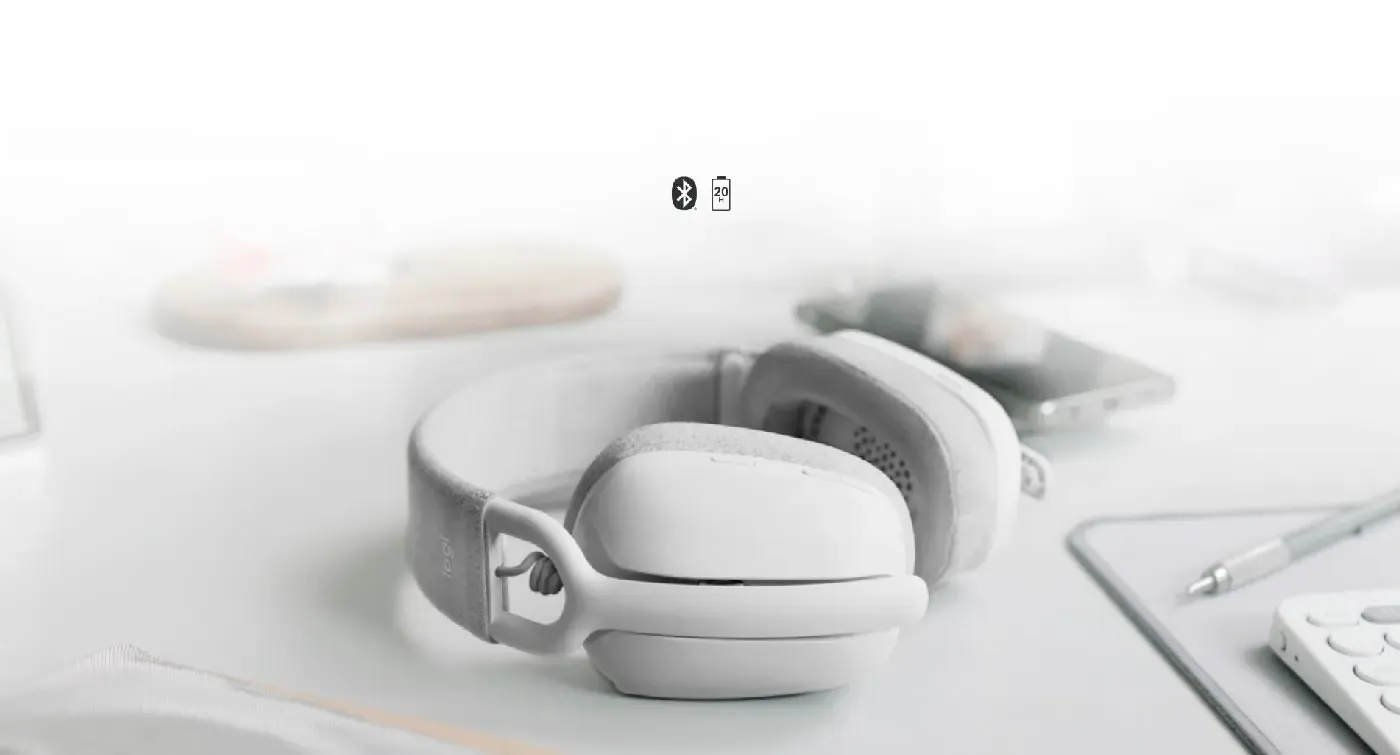 Wide view of Logitech Zone Vibe 100 wireless headset showcasing mobility