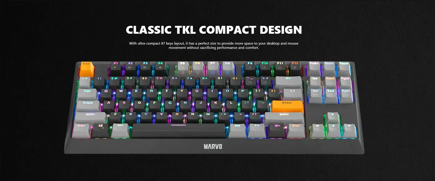 MARVO KG980B-EN-B compact 87-key wired mechanical gaming keyboard