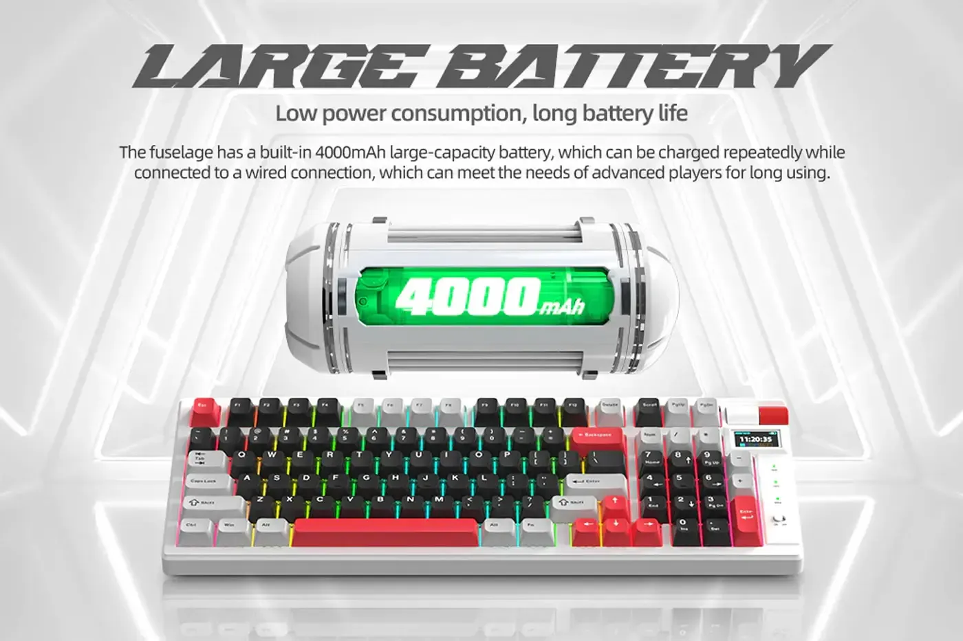 Marvo KG991W Monka Storm keyboard shown with its ergonomic profile highlighted