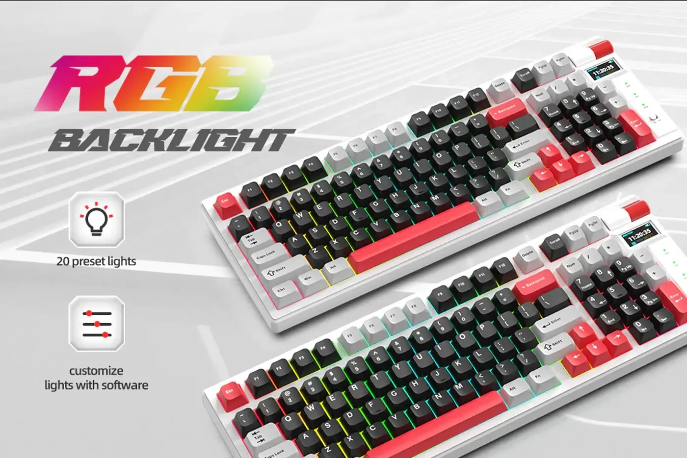 Gaming desk setup featuring the illuminated Marvo KG991W Monka Storm keyboard