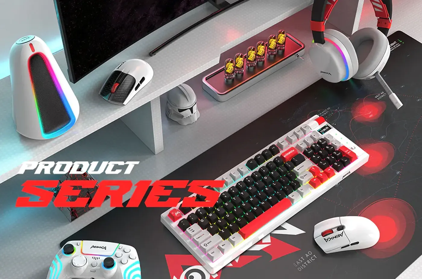 Hands typing on the Marvo KG991W Monka Storm mechanical keyboard