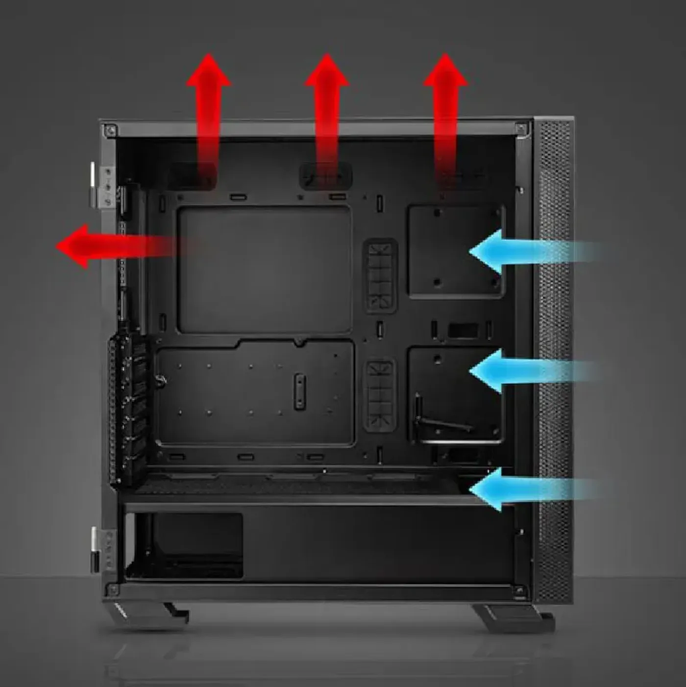 Airflow diagram showing fan mounting positions in the VAMPIRIC 300R