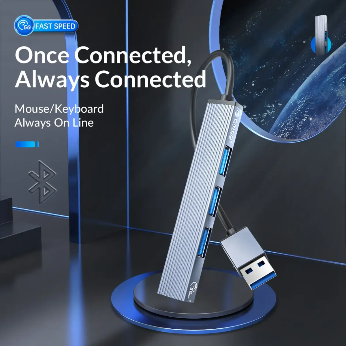 Close view of the USB 3.0 port on the ORICO 4-port hub