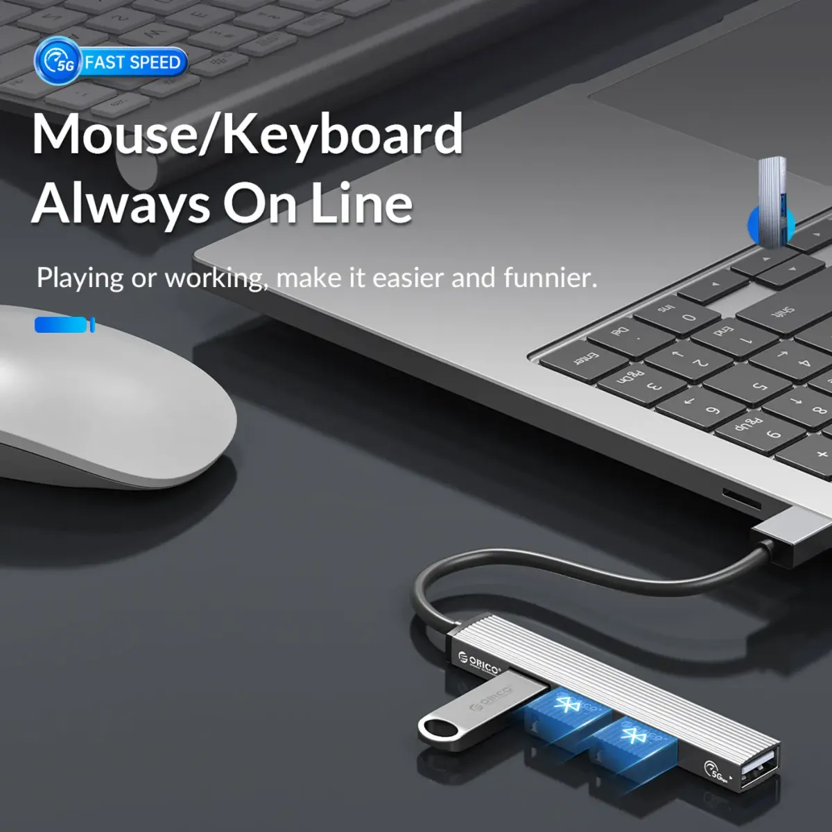 ORICO USB hub connected to devices without any driver installation