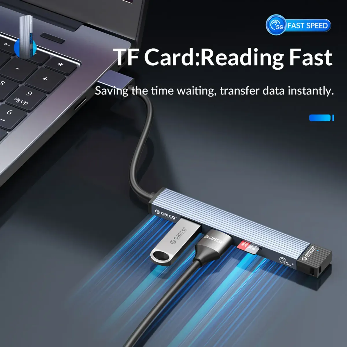 ORICO USB hub with four peripherals connected at once