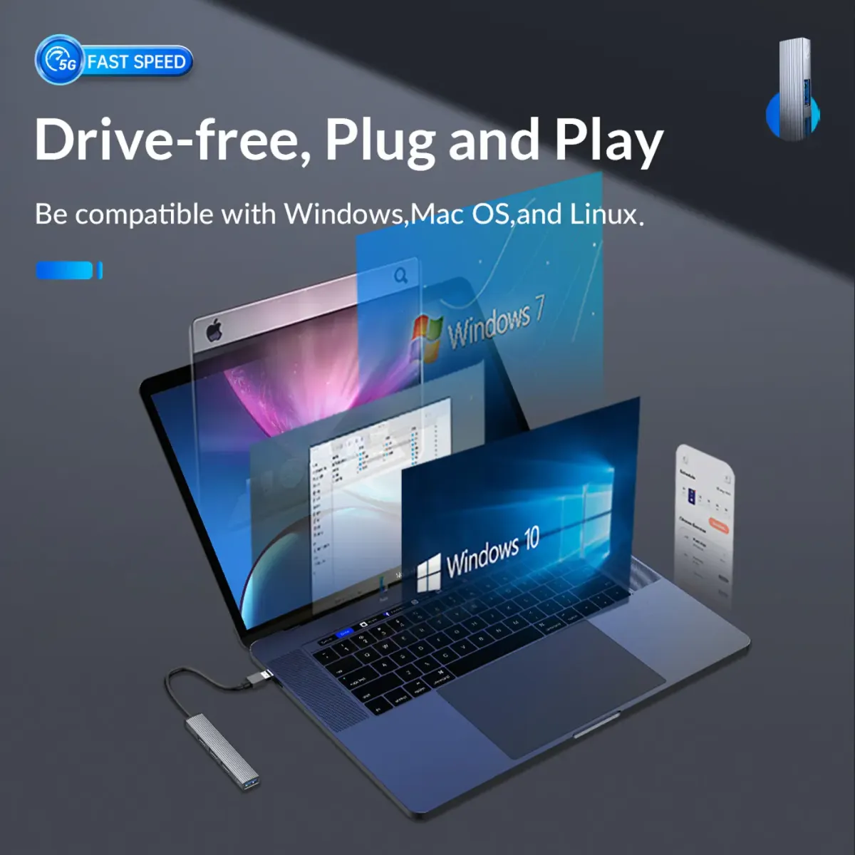 ORICO 4-port USB hub during a file transfer with peripherals attached