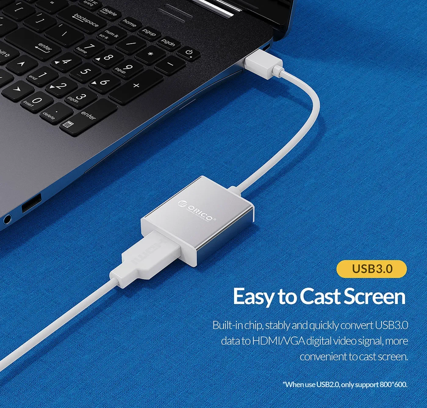ORICO USB 3.0 to HDMI adapter shown with its attached cable