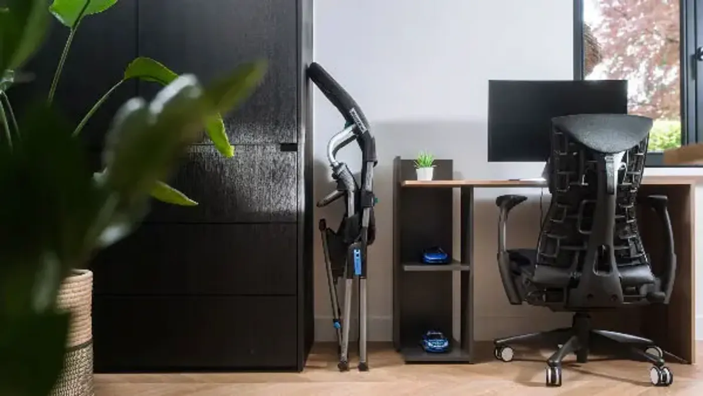 The Playseat Challenge X folded for compact storage and easy transport
