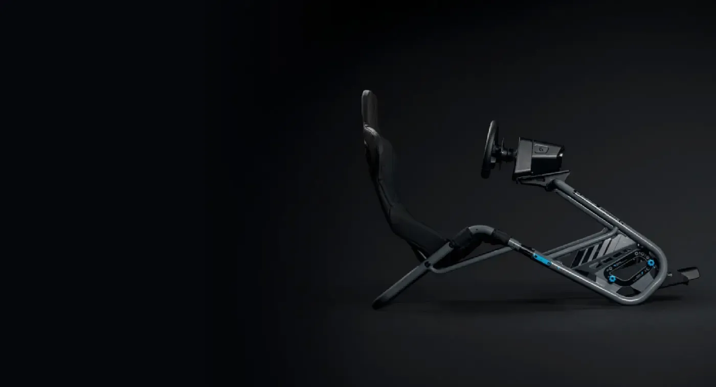 Playseat Trophy showing its adjustable wheel and pedal mounting plates
