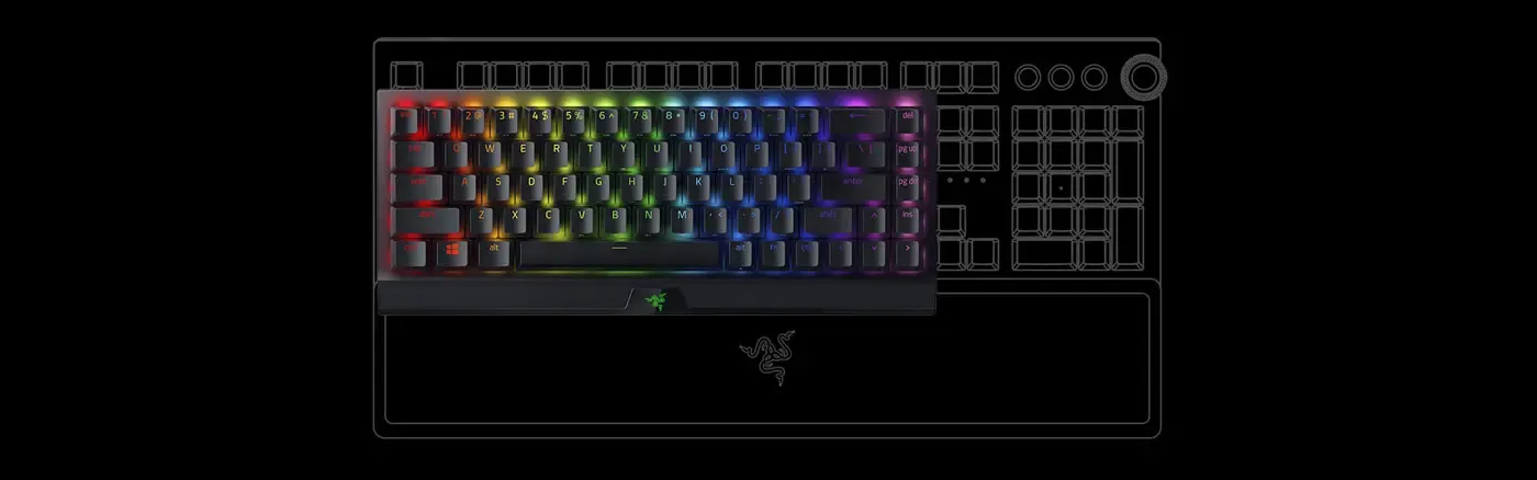 Top-down view of the 65% layout on the BlackWidow V3 Mini with arrow keys