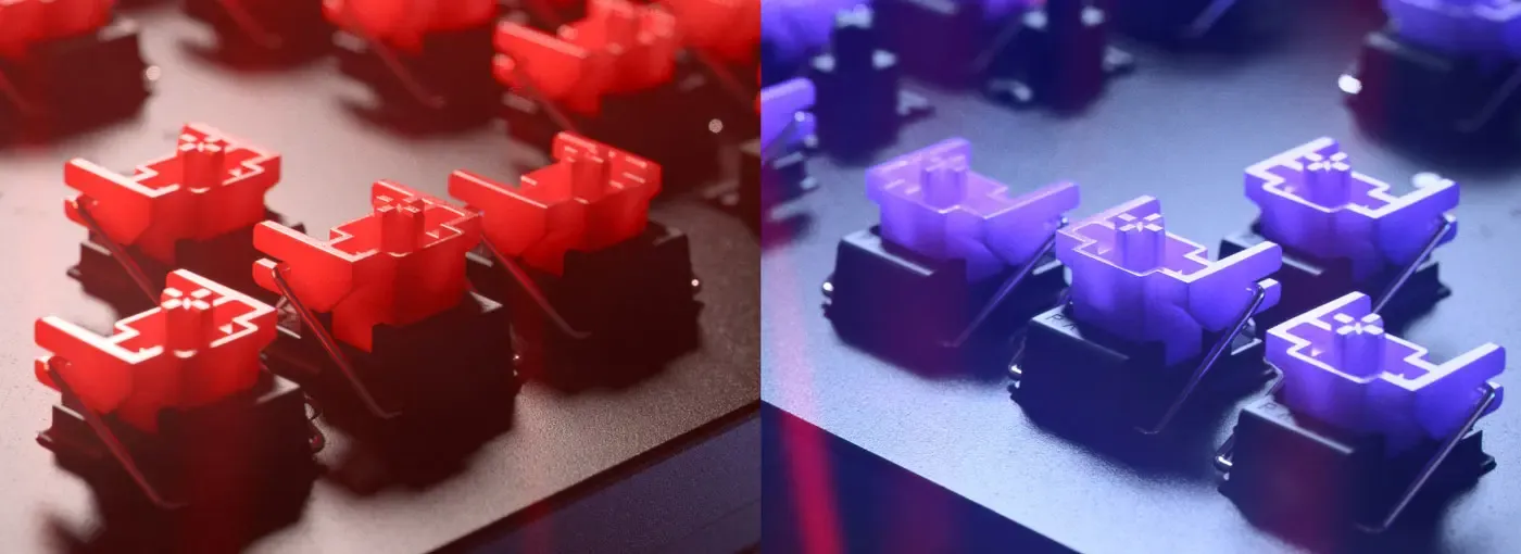 Razer Huntsman V2 keyboard shown at an angle with its optical switch key bed
