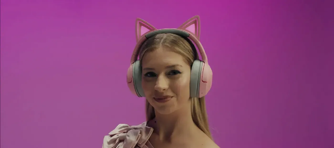 Razer Kraken Kitty V2 BT Quartz Edition wireless gaming headset side view
