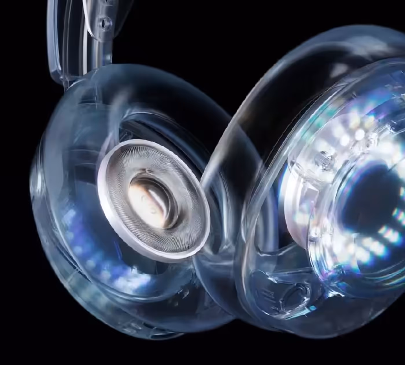 Close-up of internal neodymium magnetic drivers for high-fidelity audio performance