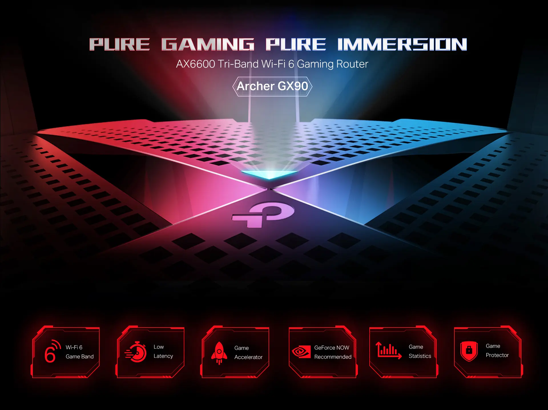 TP-LINK Archer GX90 AX6600 WiFi 6 Gaming Router showcasing high-speed performance features
